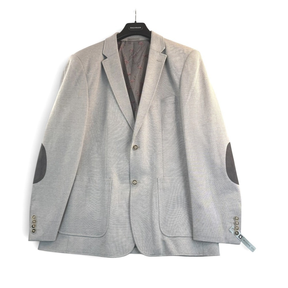 Bachrach Sport Coat 46R Blazer Light Gray Modern Fit Elbow Patches Flamingos NEW